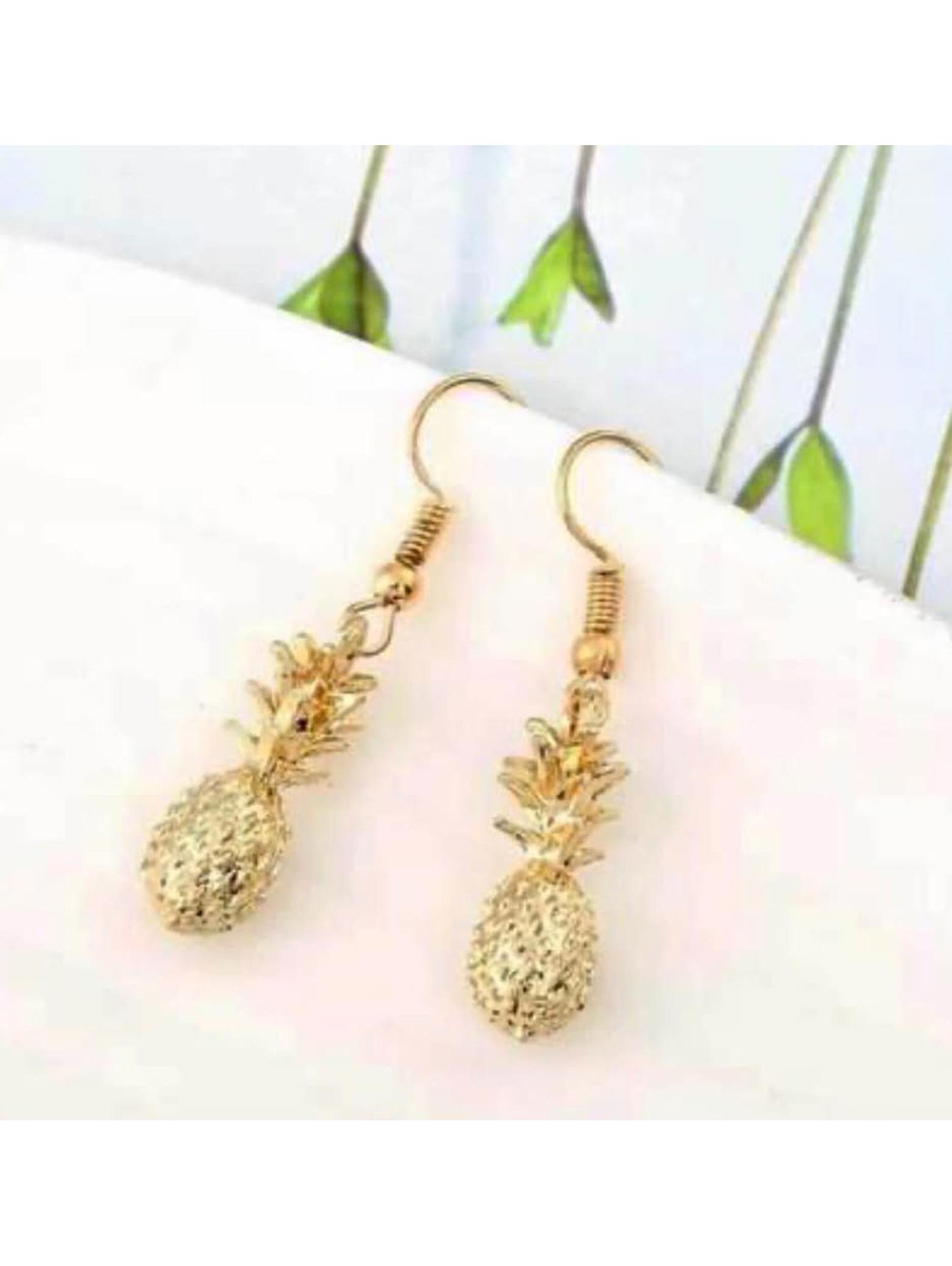 Beautiful StunningUnique 3d Pineapple Dangle Earrings Full Pineapple Gold Tone